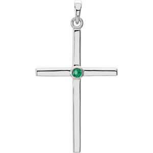 14K White Emerald Cross 30.6x16.6 MM Pendant
