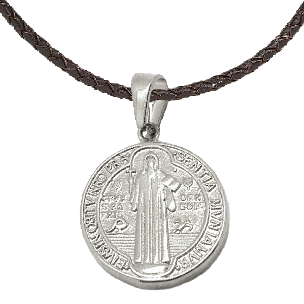 Platinum-plated Stainless Steel St. Benedict Medal - 22 mm