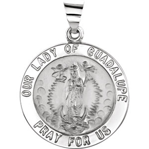 14K White 22 MM Round Hollow Our Lady of Guadalupe Medal