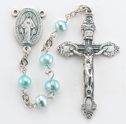 5MM Genuine Light Blue Pear Rosary