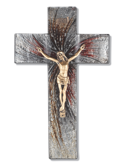 10"Shimmering Silver Glass Cross with Gold Corpus
