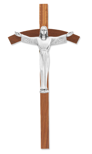 8" Walnut Cross With Pewter Risen Christ Corpus