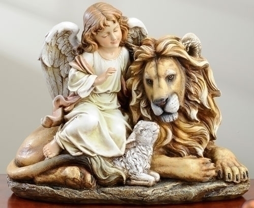 11.5-inch Lion/Lamb With Angel Figurine