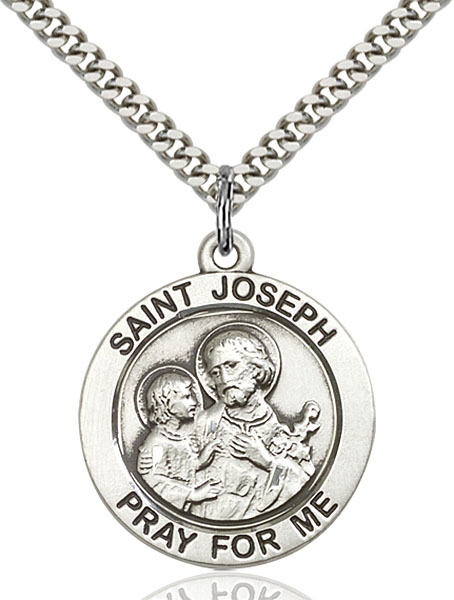 Sterling Silver St. Joseph Pendant - Engravable