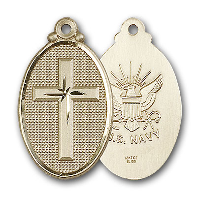 14K Gold Cross / Navy Pendant