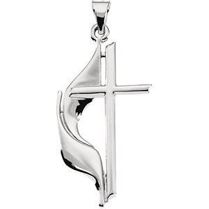 14K White 30x17.5 MM Methodist Cross Pendant