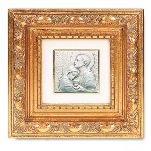 Gold Leaf Resin Framed Italian Art with Holy Family Bust Image