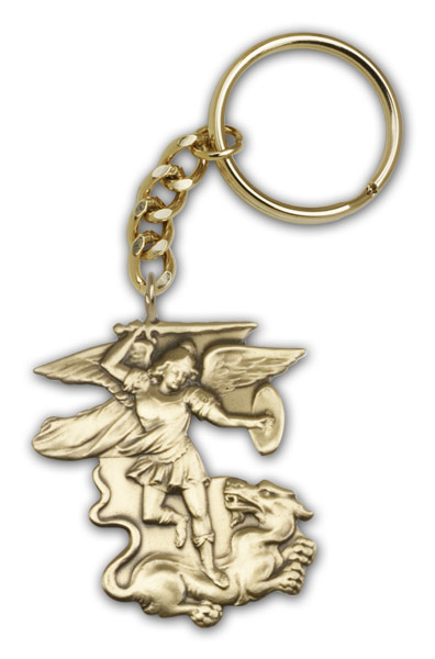 Antique Gold St. Michael the Archangel Keychain