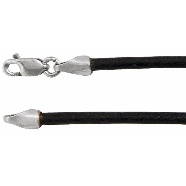 22-inch Black Leather Cord with Lobster Clasp - Sterling Silver