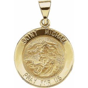 14K Yellow Gold Round Hollow St. Michael Pendant