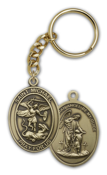 Antique Gold St. Michael the Archangel Keychain