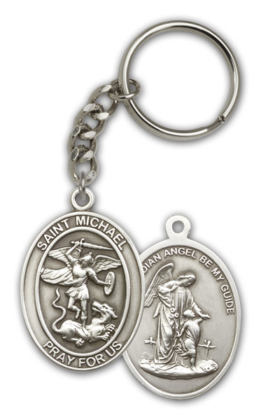 Antique Silver St. Michael the Archangel Keychain