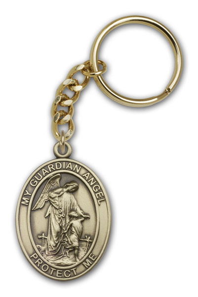 Antique Gold Guardian Angel Keychain
