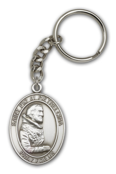 Antique Silver St. Pio of Pietrelcina Keychain