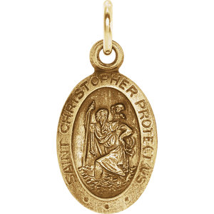 14K Gold 12x9 MM Oval St. Christopher Medal