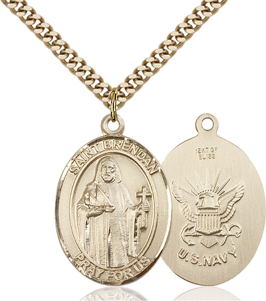 Gold-Filled St. Brendan the Navigator  Navy Pendan