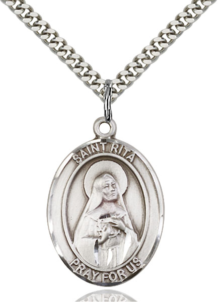Sterling Silver St. Rita of Cascia Baseball Pendant