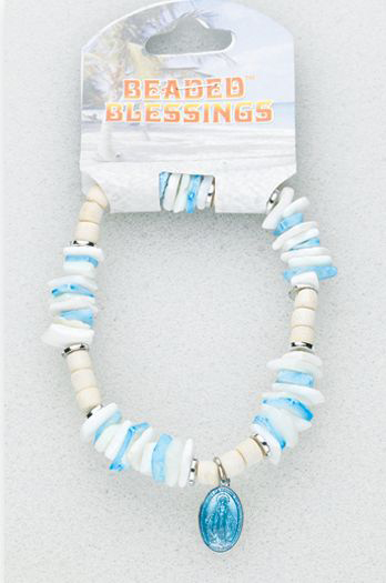 10-Pack - Blue Stone Beaded Bracelet with Silver Crucifix