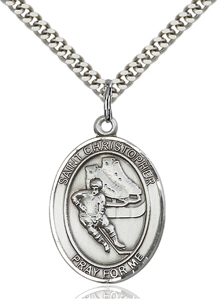 Sterling Silver St. Christopher Hockey Pendant