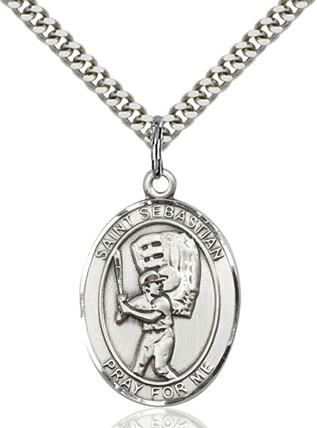 Sterling Silver St. Sebastian Baseball Pendant