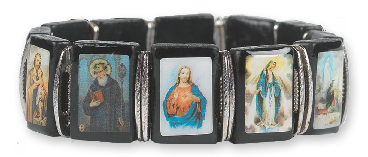 Black Wood and Metal Patron Saint Bracelet