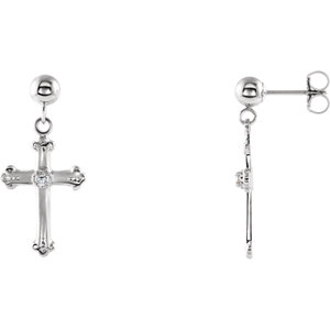 14K White Diamond Cross & Ball Earrings