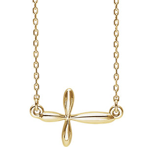 14K Gold Sideways Cross 16-18" Necklace