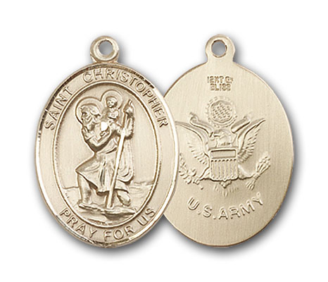 14K Gold St. Christopher Army Pendant