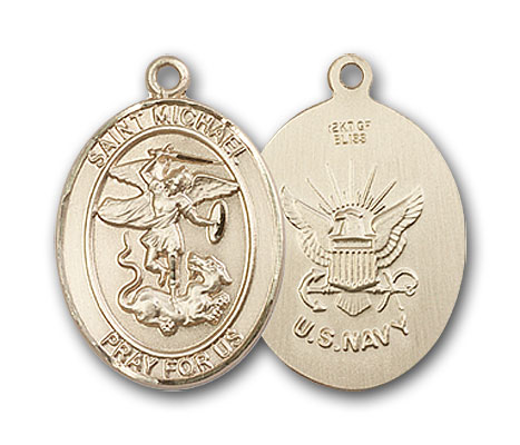 14K Gold St. Michael Navy Pendant