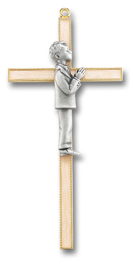 Standing Communion Boy On Gold/White Cross