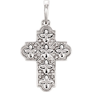 Platinum Ornate Floral-Inspired Cross Pendant