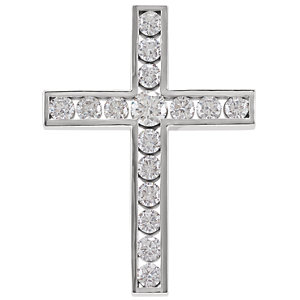 14K White 1 1/4 CTW Diamond Cross Pendant