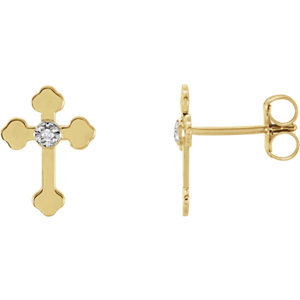 14K Gold & White .01 CTW Diamond Cross Earrings