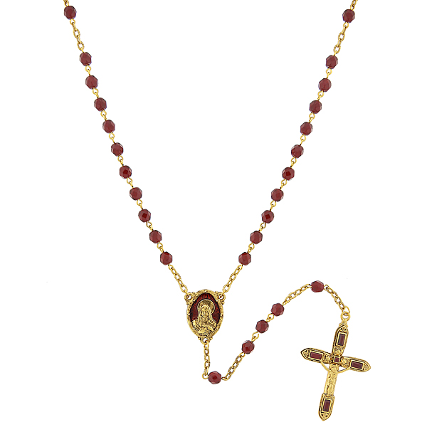 14K Gold-Dipped Red Bead and Red Enamel Rosary