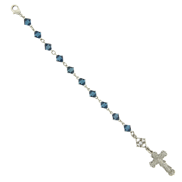 Silver-Tone Blue Rosary Bracelet