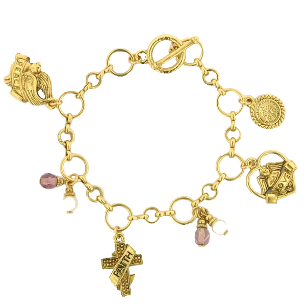 Gold-Tone Faith Love and Peace Charm Bracelet