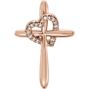 14K Rose .04 CTW Diamond Cross with Heart Pendant