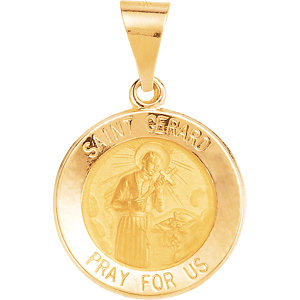 14K Gold 15 MM Round Hollow St. Gerard Medal