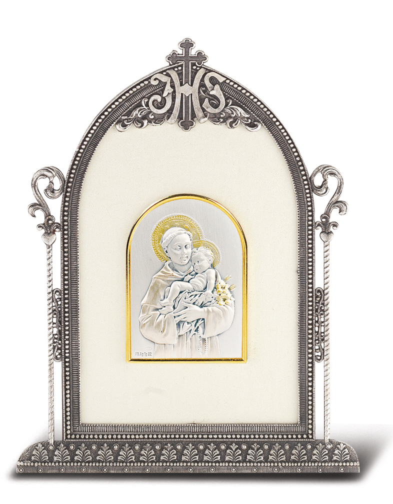 6 1/2-inch by 4 1/2-inch Antique Silver Frame w/Sterling Silver St. Anthony Image