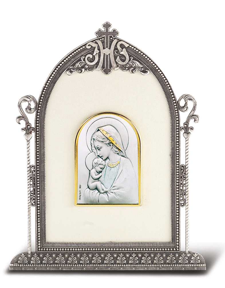 6 1/2-inch by 4 1/2-inch Antique Silver Frame w/Sterling Silver Blessed Mother and Child Image