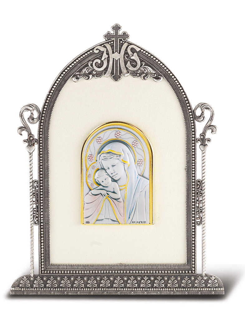 6 1/2-inch by 4 1/2-inch Antique Silver Frame w/Sterling Silver Madonna and Child Image