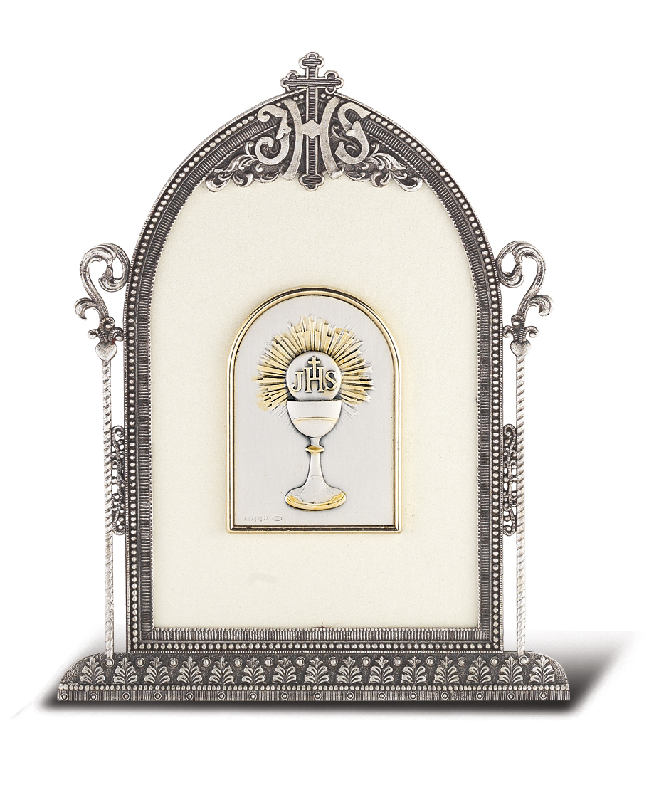 6 1/2-inch by 4 1/2-inch Antique Silver Frame w/Sterling Silver First Communion Image