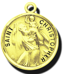 7/8-inch Solid 14kt. Gold Round St. Christopher Medal with 14kt. Jump Ring Boxed