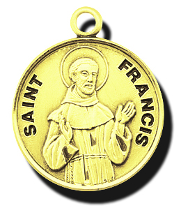 14K Gold Round St. Francis Medal