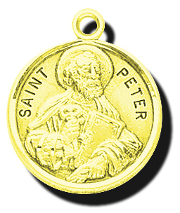 7/8-inch Solid 14kt. Gold Round St. Peter Medal with 14kt. Jump Ring Boxed