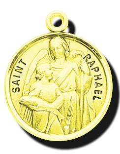 7/8-inch Solid 14kt. Gold Round St. Raphael Medal with 14kt. Jump Ring Boxed