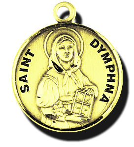 7/8-inch Solid 14kt. Gold Round St. Dymphna Medal with 14kt. Jump Ring Boxed