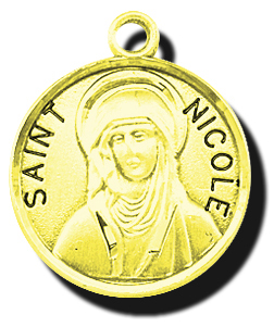 7/8-inch Solid 14kt. Gold Round St. Nicole Medal with 14kt. Jump Ring Boxed