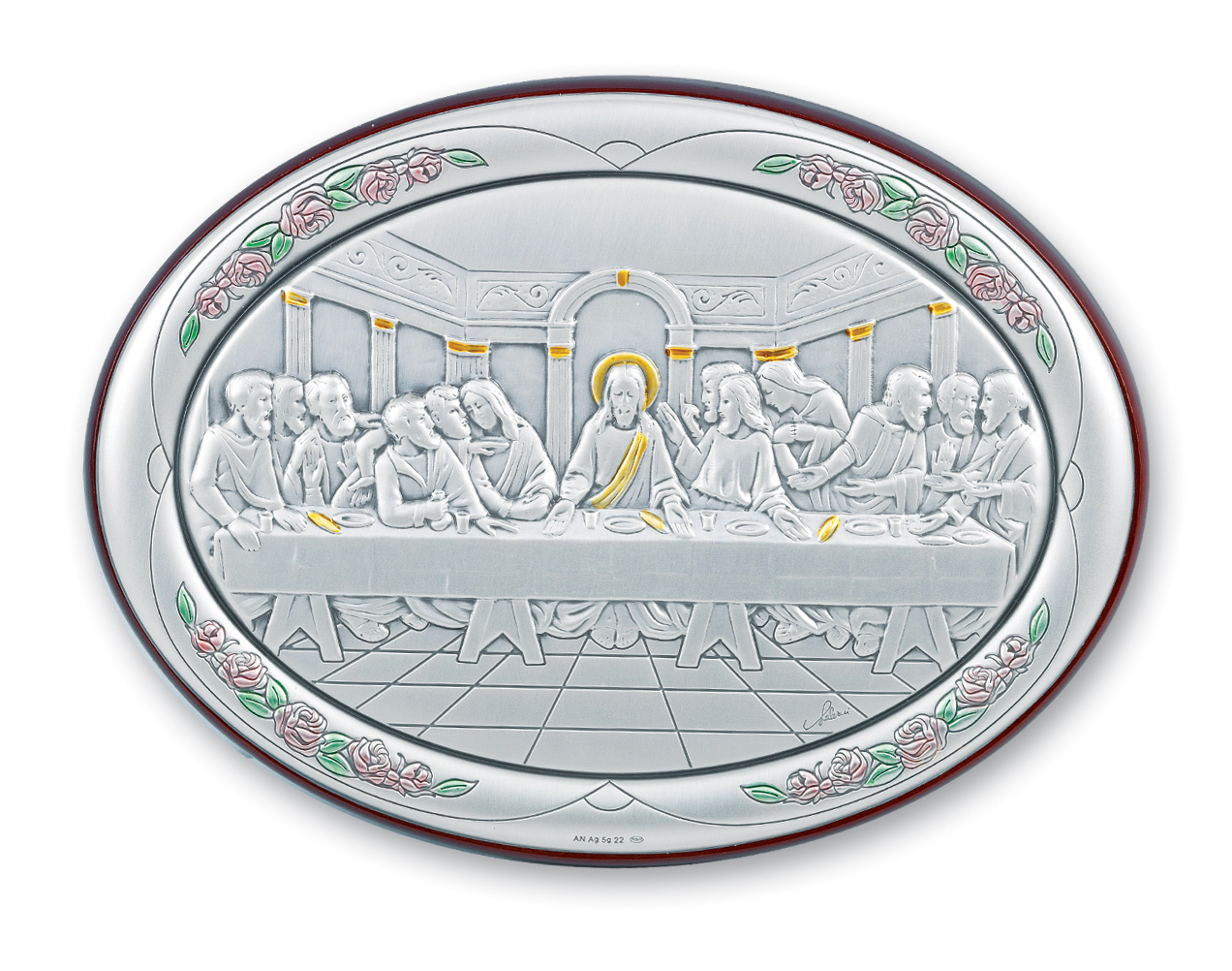 7" by 5" Sterling Silver Oval Last Supper Plaque