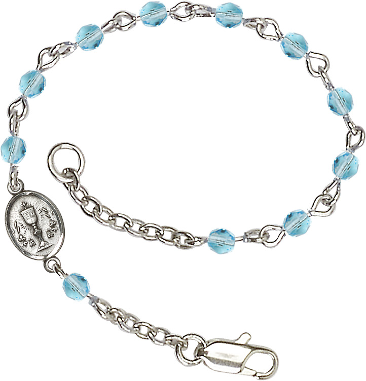 Silver Plated Bracelet with 4mm Aqua Fire Polished beads